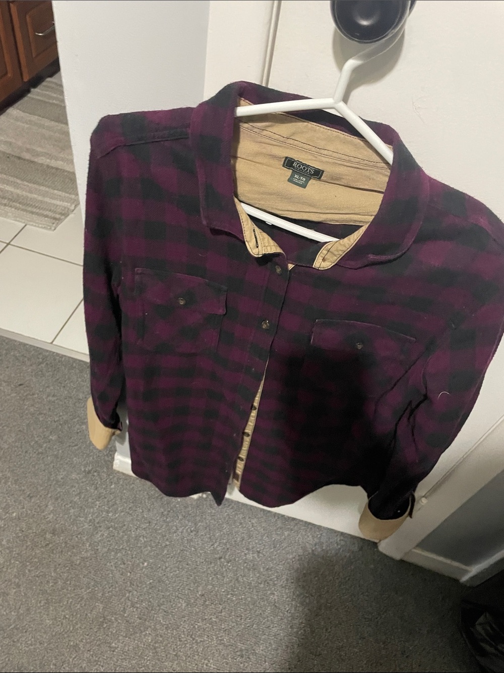 Roots Purple and Black Plaid Button-Down Shirt